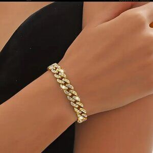 💥9" Chunky Cuban Link Bracelet with rhinestones